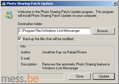 disable Photo Sharing in Windows Live Messenger